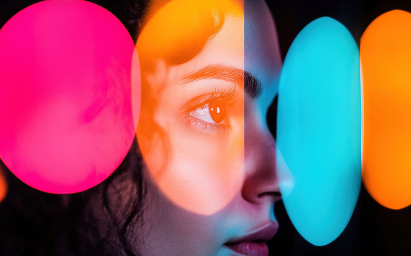 Neon Identity Exploration Vibrant Color Psychology Portrait Revealing Multidimensional Self in Futuristic Digital Aesthetic for Gen Z Creative Branding.