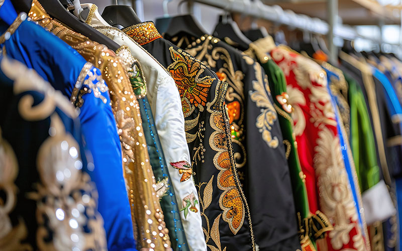 row of elaborate theatrical garments