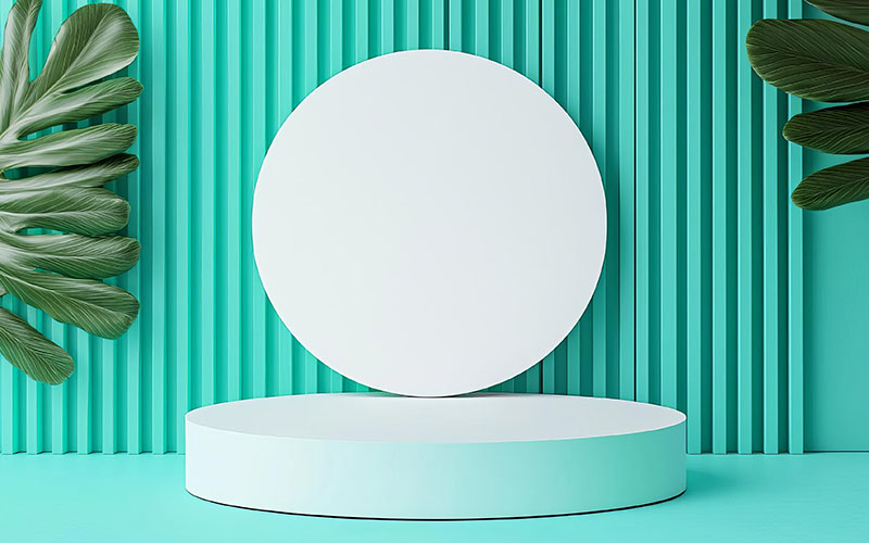 Blue product background stand or podium pedestal on advertising display with blank backdrops 3D rendering