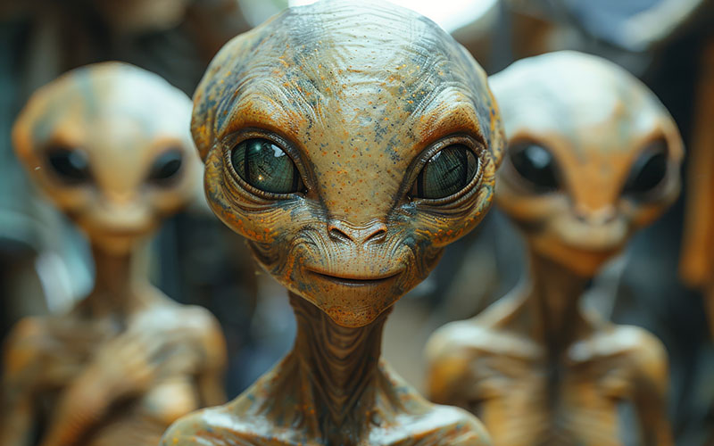 Intriguing image capturing detailed sculptures of alien figures